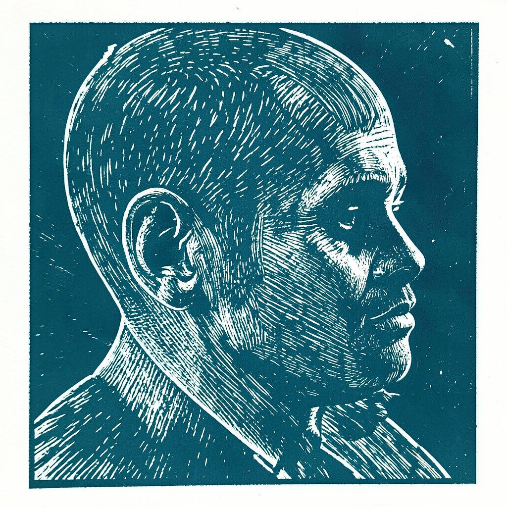 Carved linocut-style illustration representing an academic journal cover in muted tones